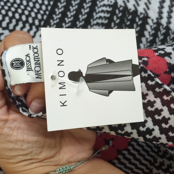 Jessica McClintock Kimono OS blk/wht/red - Picture 3 of 5